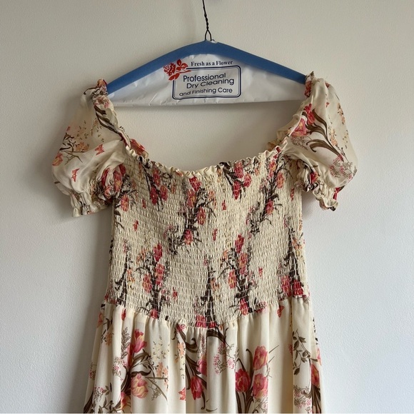 Reformation Floral Midi Dress in Cream and Pink - Picture 13 of 15